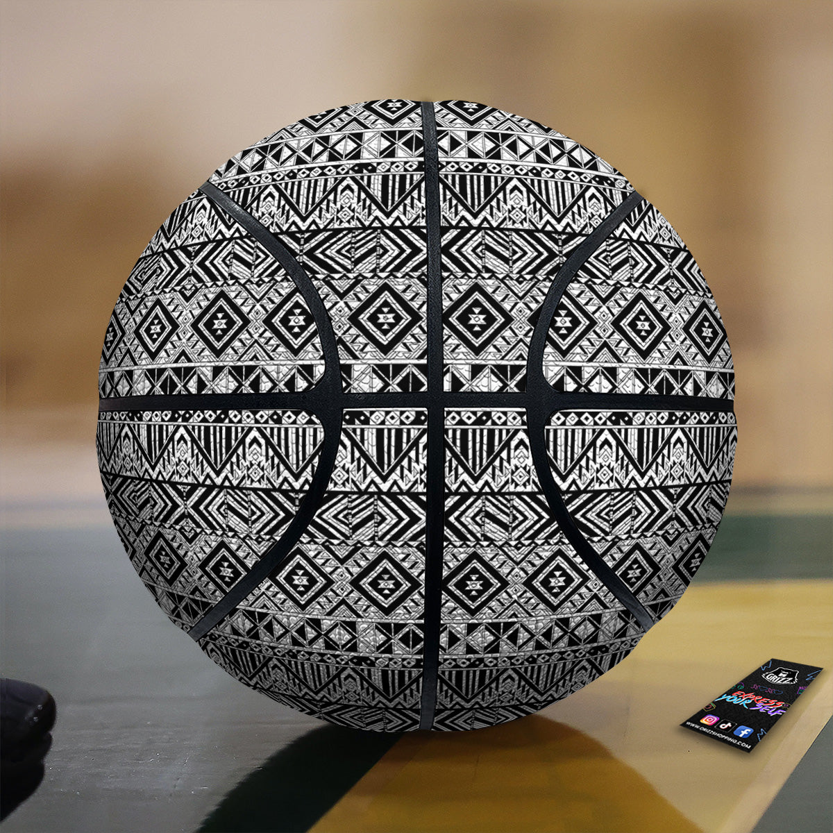 Aztec Ethnic White And Black Print Basketball