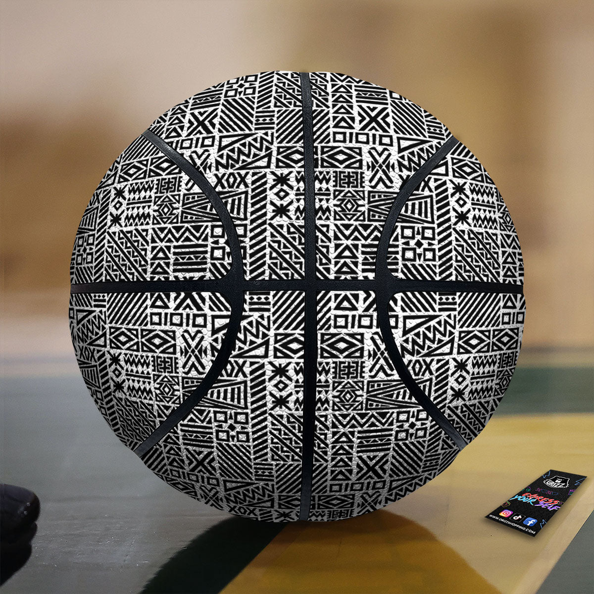Aztec Geometric White And Black Print Basketball