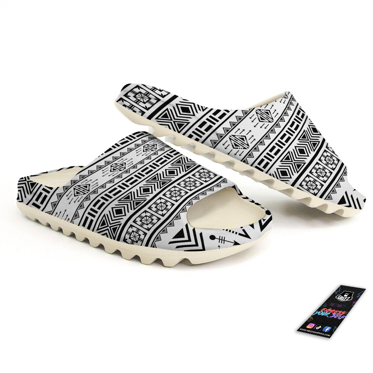 Aztec Grey And White Print Pattern Sandals-grizzshop