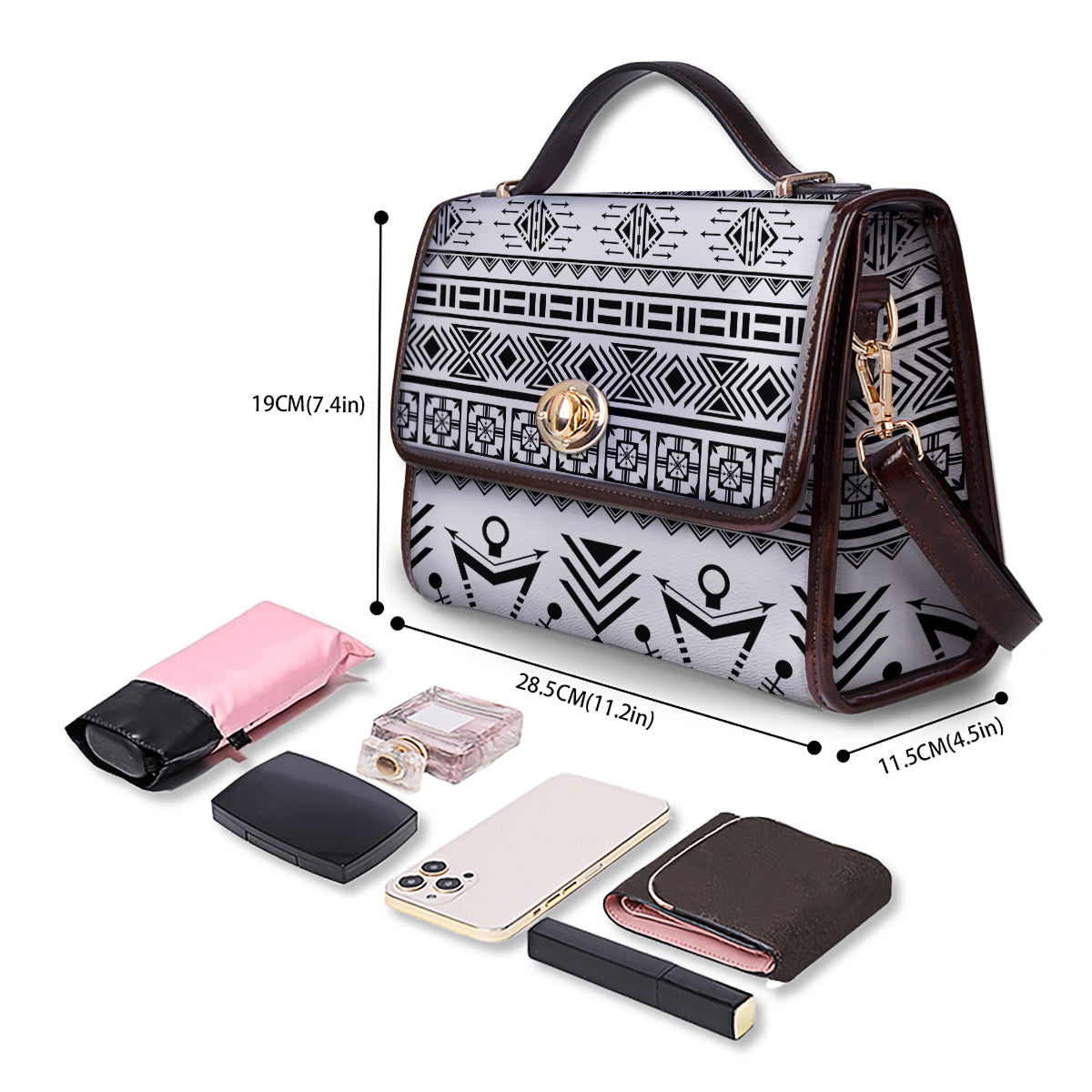 Aztec Grey And White Print Pattern Women's Satchel Bag