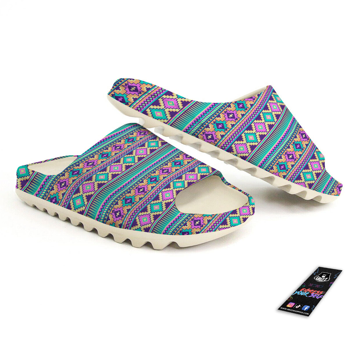 Aztec Neon Native Print Pattern Sandals-grizzshop
