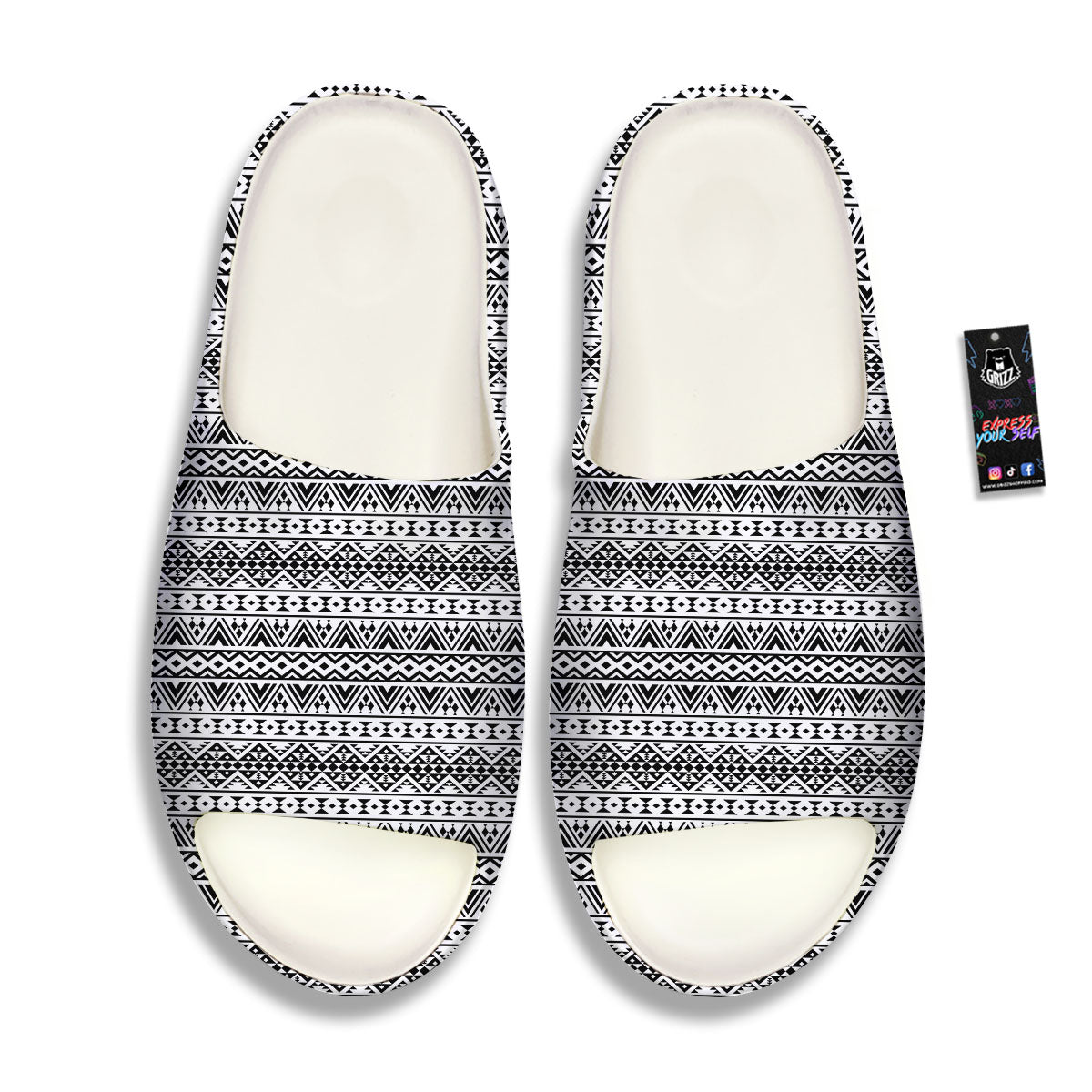 Aztec Texture White And Black Print Pattern Sandals-grizzshop