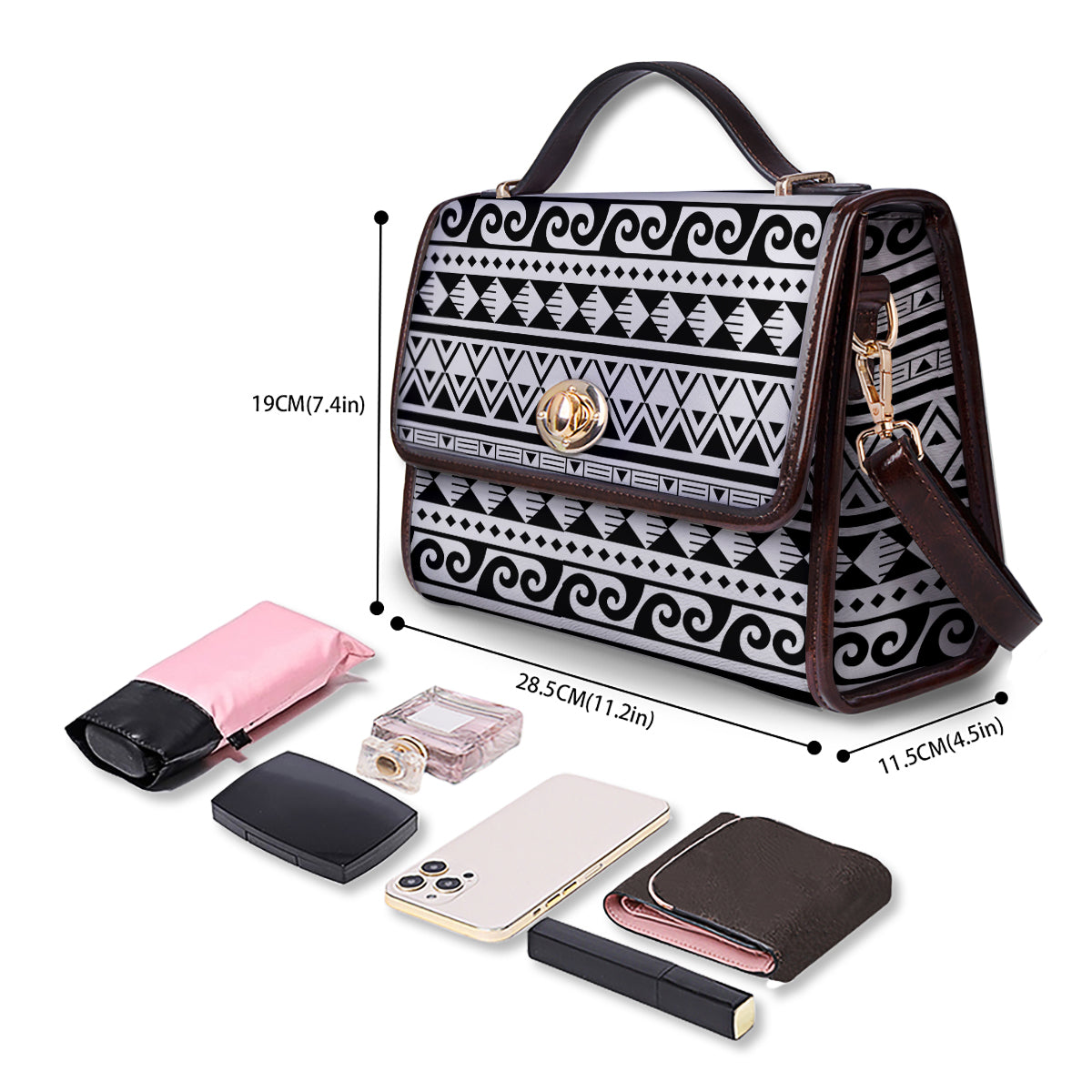 Aztec White And Black Print Pattern Women's Satchel Bag