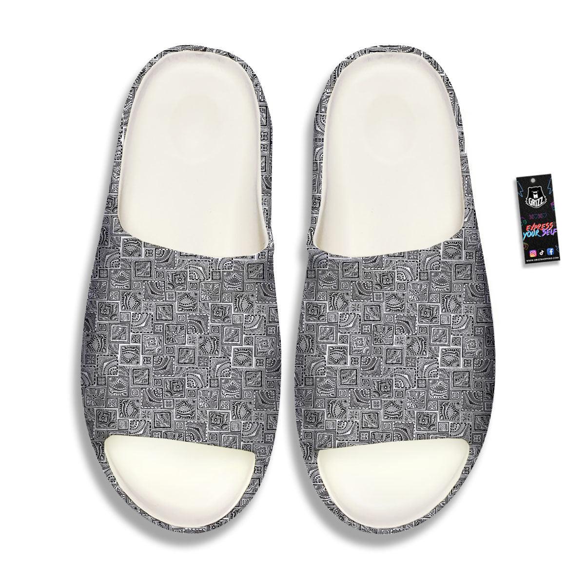 Aztec White And Grey Print Pattern Sandals-grizzshop