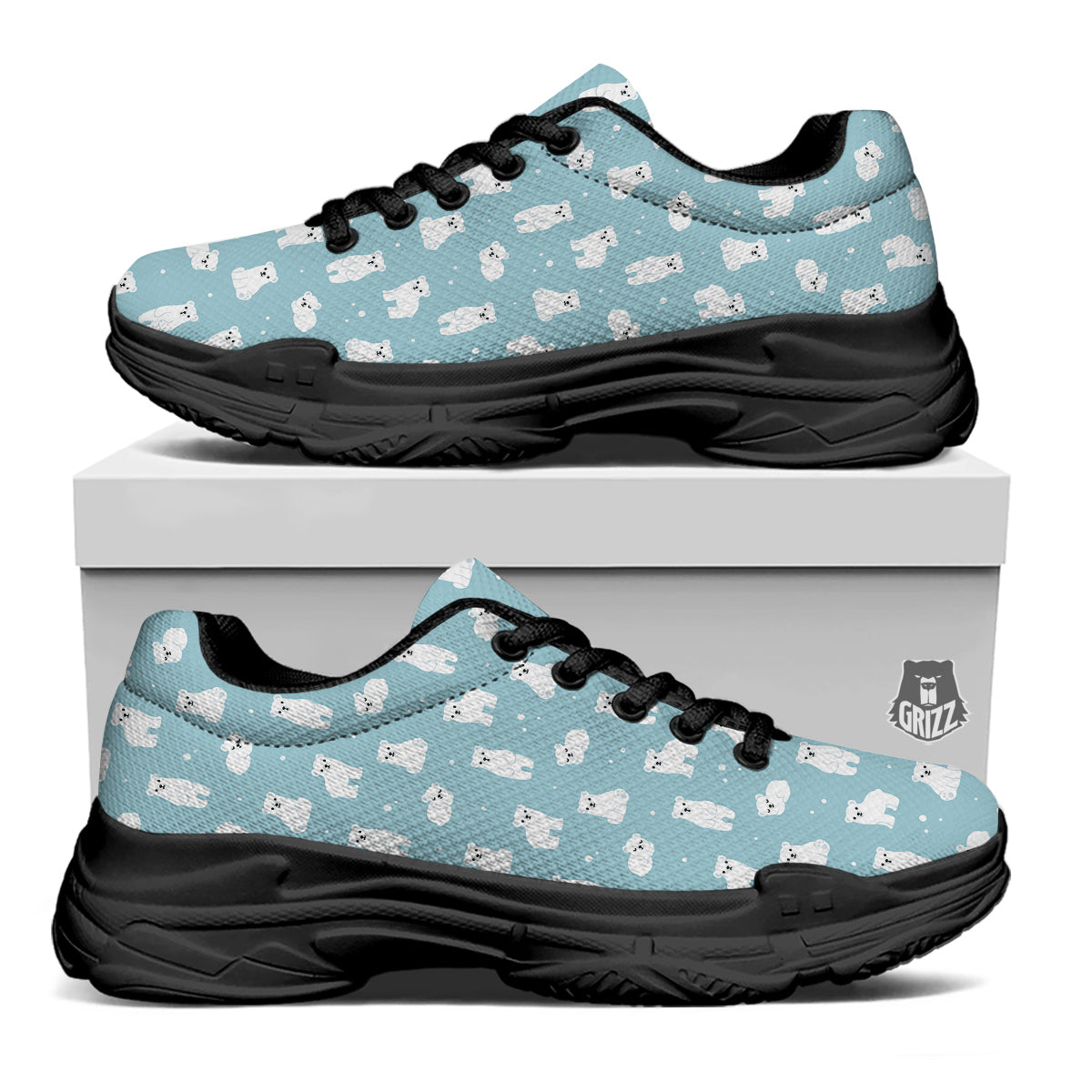 Baby Bear Cartoon Cute Print Pattern Black Chunky Shoes-grizzshop