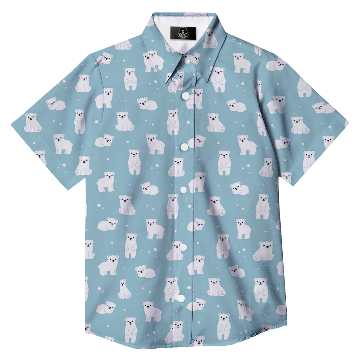 Baby Bear Cartoon Cute Print Pattern Button Up Shirt-grizzshop