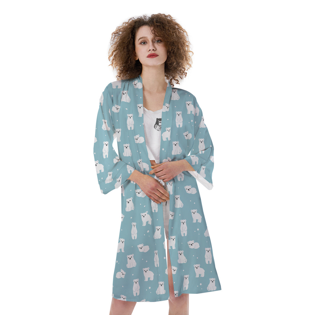 Baby Bear Cartoon Cute Print Pattern Kimono-grizzshop