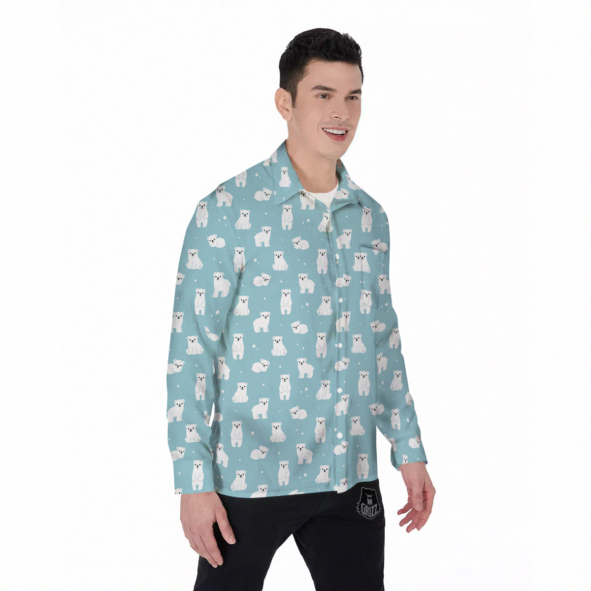 Baby Bear Cartoon Cute Print Pattern Men's Long Sleeve Shirts-grizzshop