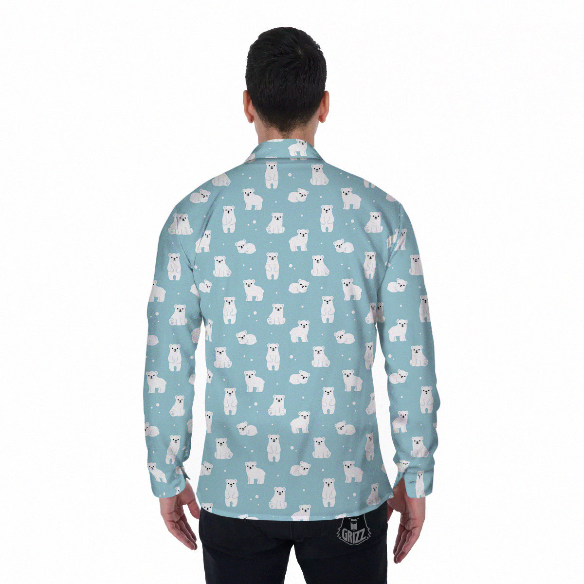 Baby Bear Cartoon Cute Print Pattern Men's Long Sleeve Shirts-grizzshop