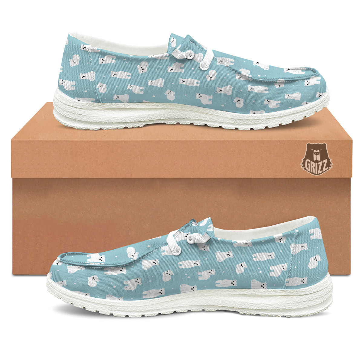 Baby Bear Cartoon Cute Print Pattern White Loafers-grizzshop