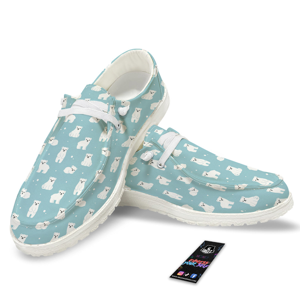 Baby Bear Cartoon Cute Print Pattern White Loafers-grizzshop