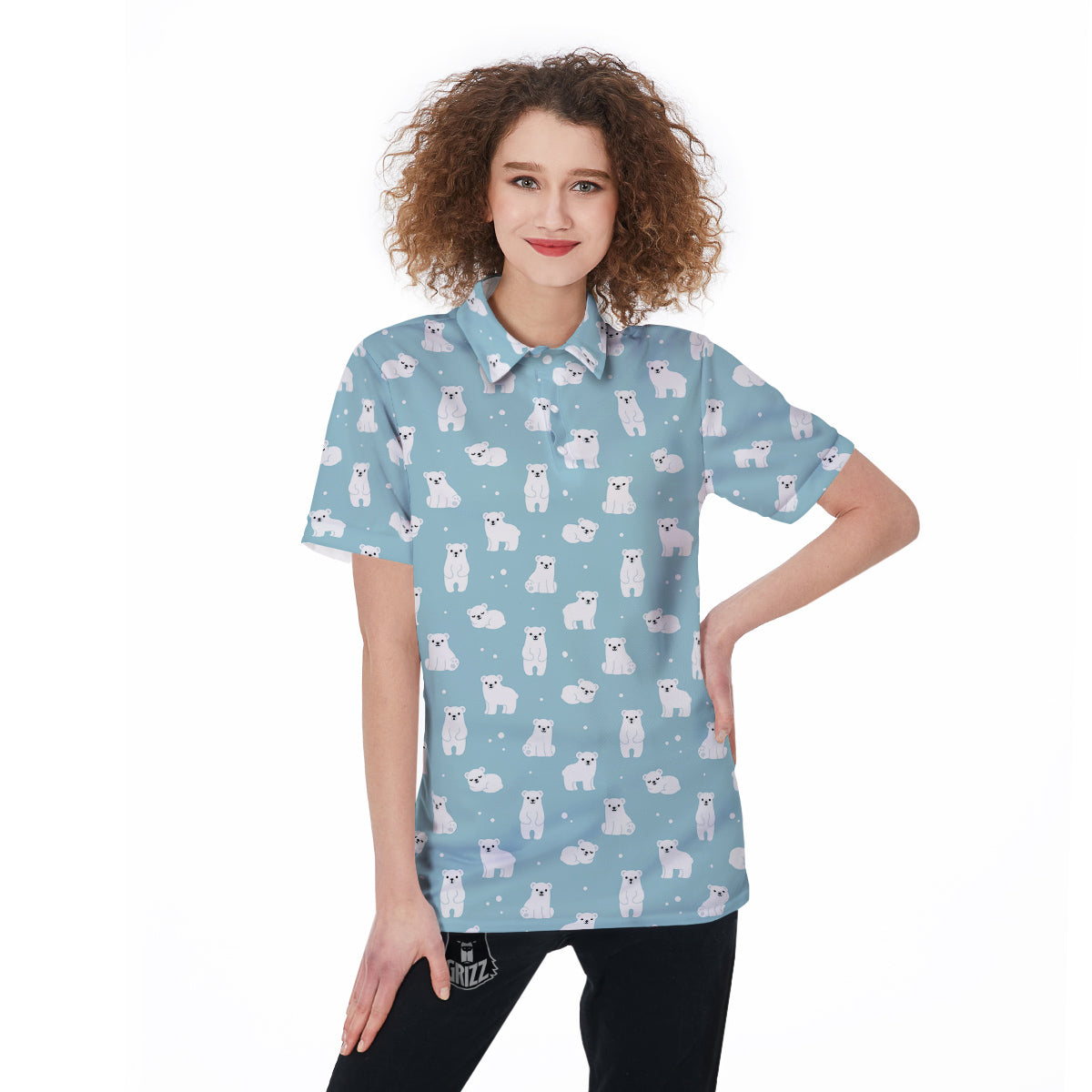 Baby Bear Cartoon Cute Print Pattern Women's Golf Shirts-grizzshop