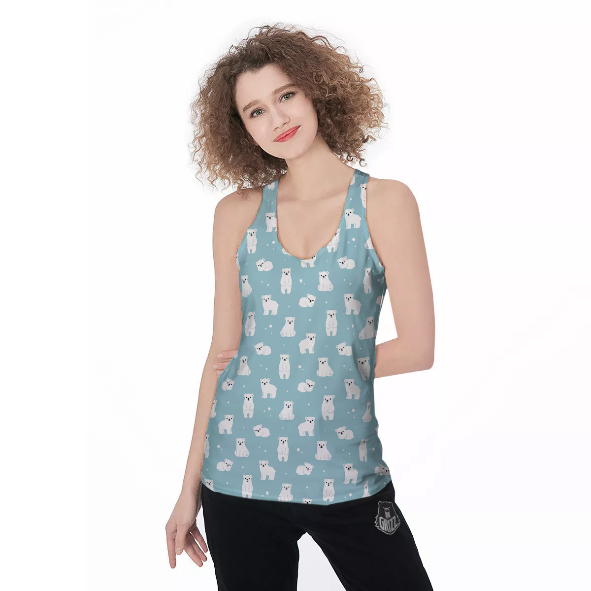 Baby Bear Cartoon Cute Print Pattern Women's Racerback Tank Top-grizzshop
