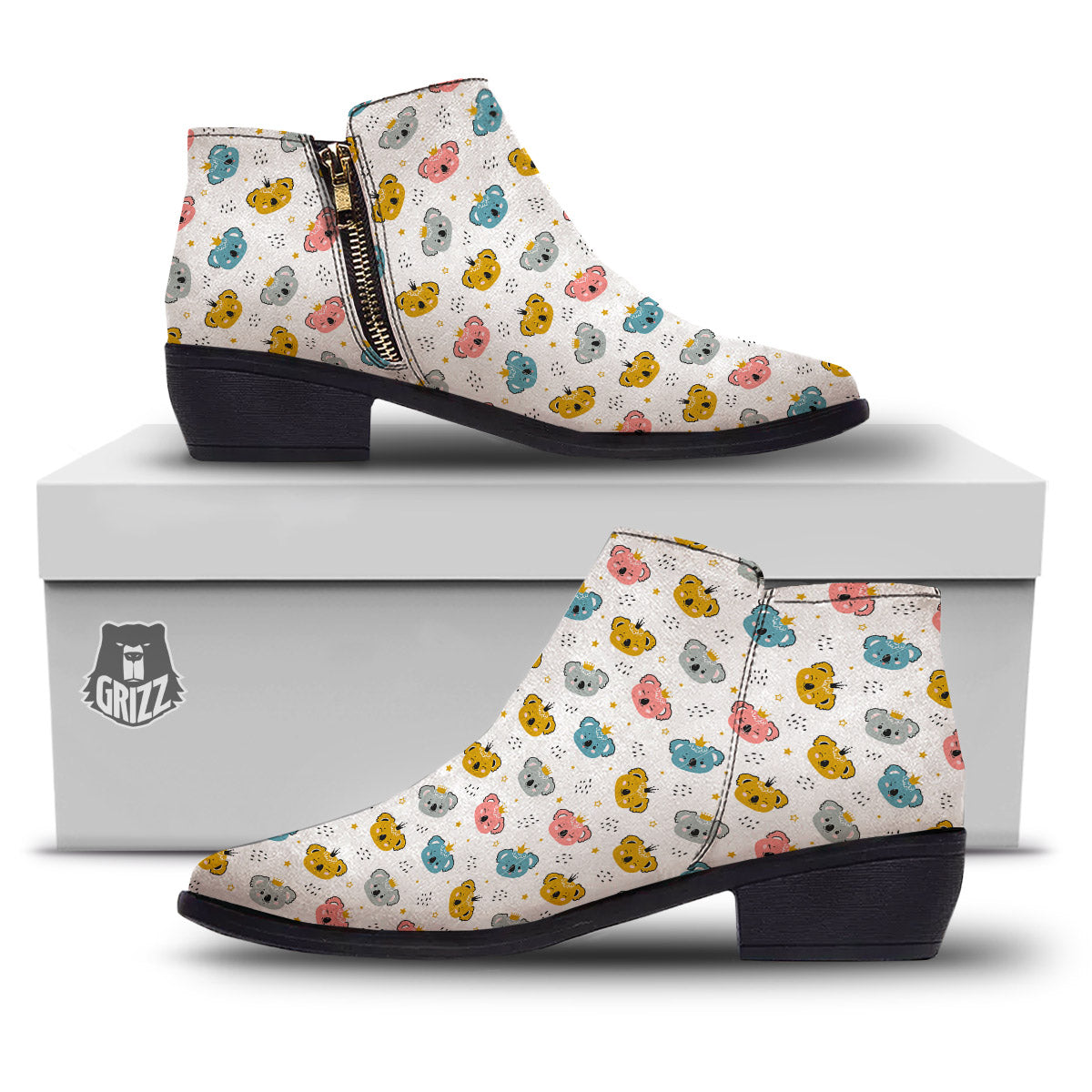 Baby Bear Colorful Cartoon Print Pattern Ankle Boots-grizzshop