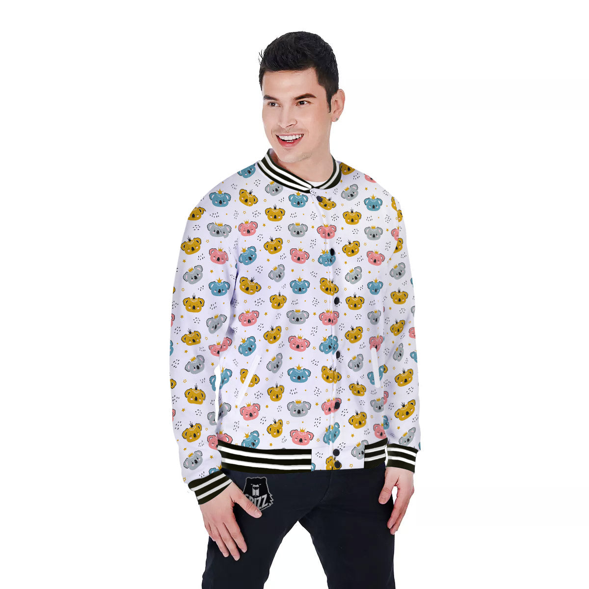 Baby Bear Colorful Cartoon Print Pattern Baseball Jacket-grizzshop