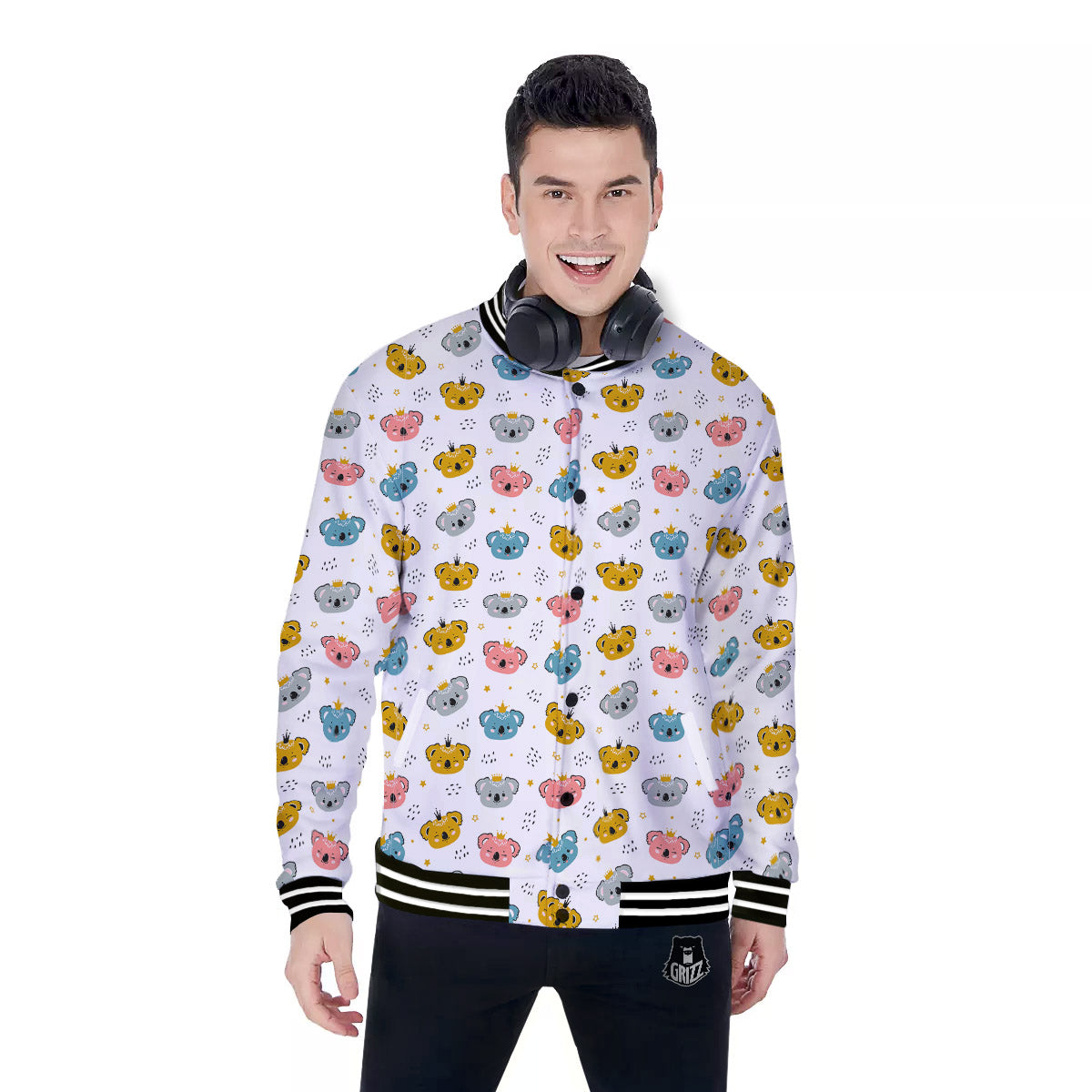 Baby Bear Colorful Cartoon Print Pattern Baseball Jacket-grizzshop