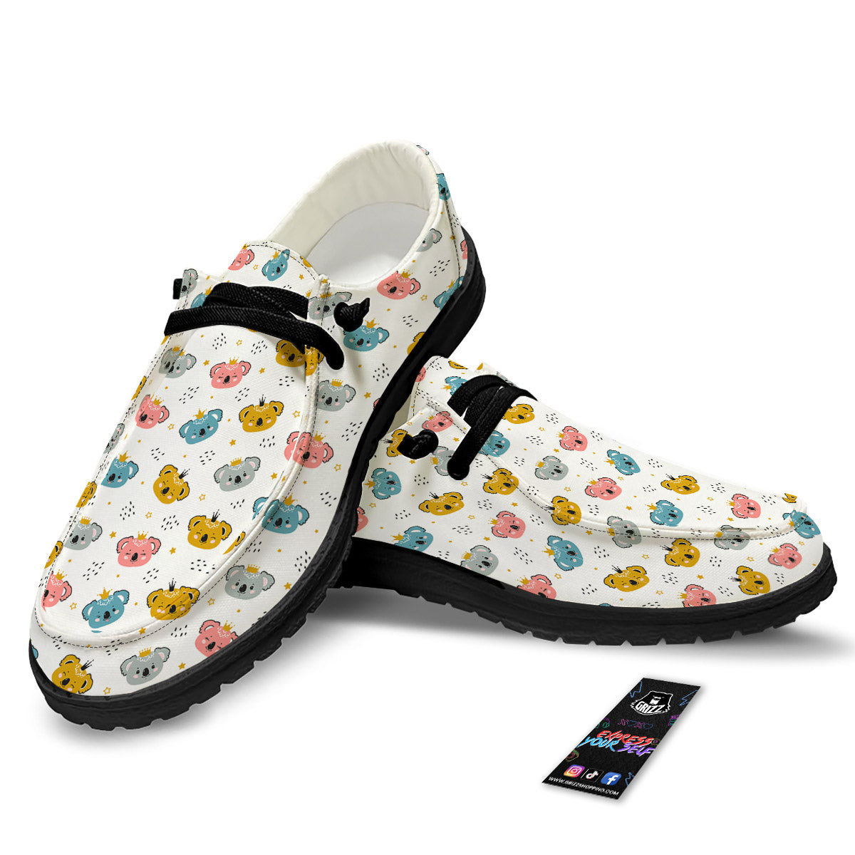 Baby Bear Colorful Cartoon Print Pattern Black Loafers-grizzshop