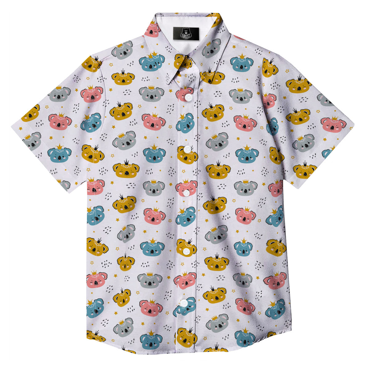Baby Bear Colorful Cartoon Print Pattern Button Up Shirt-grizzshop