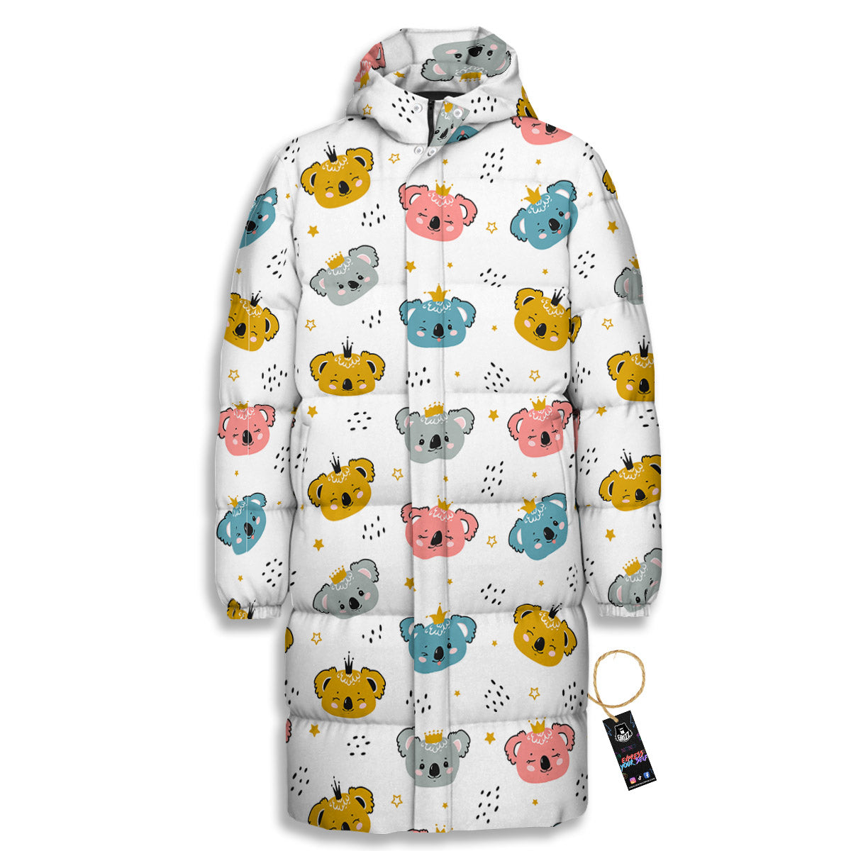 Baby Bear Colorful Cartoon Print Pattern Long Down Jacket-grizzshop