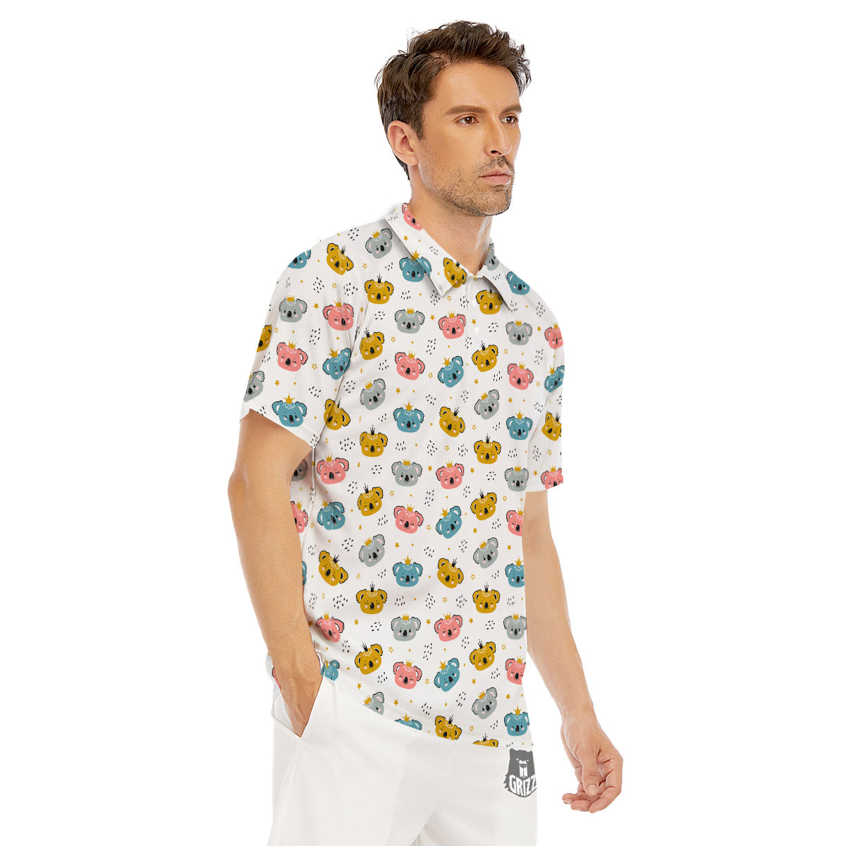Baby Bear Colorful Cartoon Print Pattern Men's Golf Shirts-grizzshop
