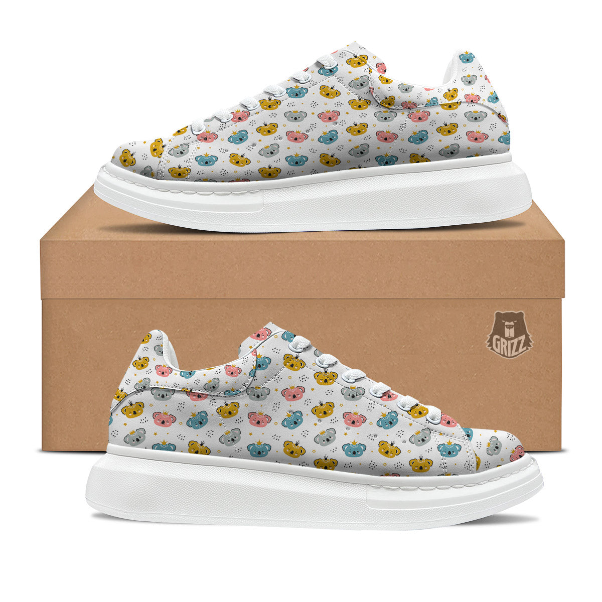Baby Bear Colorful Cartoon Print Pattern Platform Shoes-grizzshop