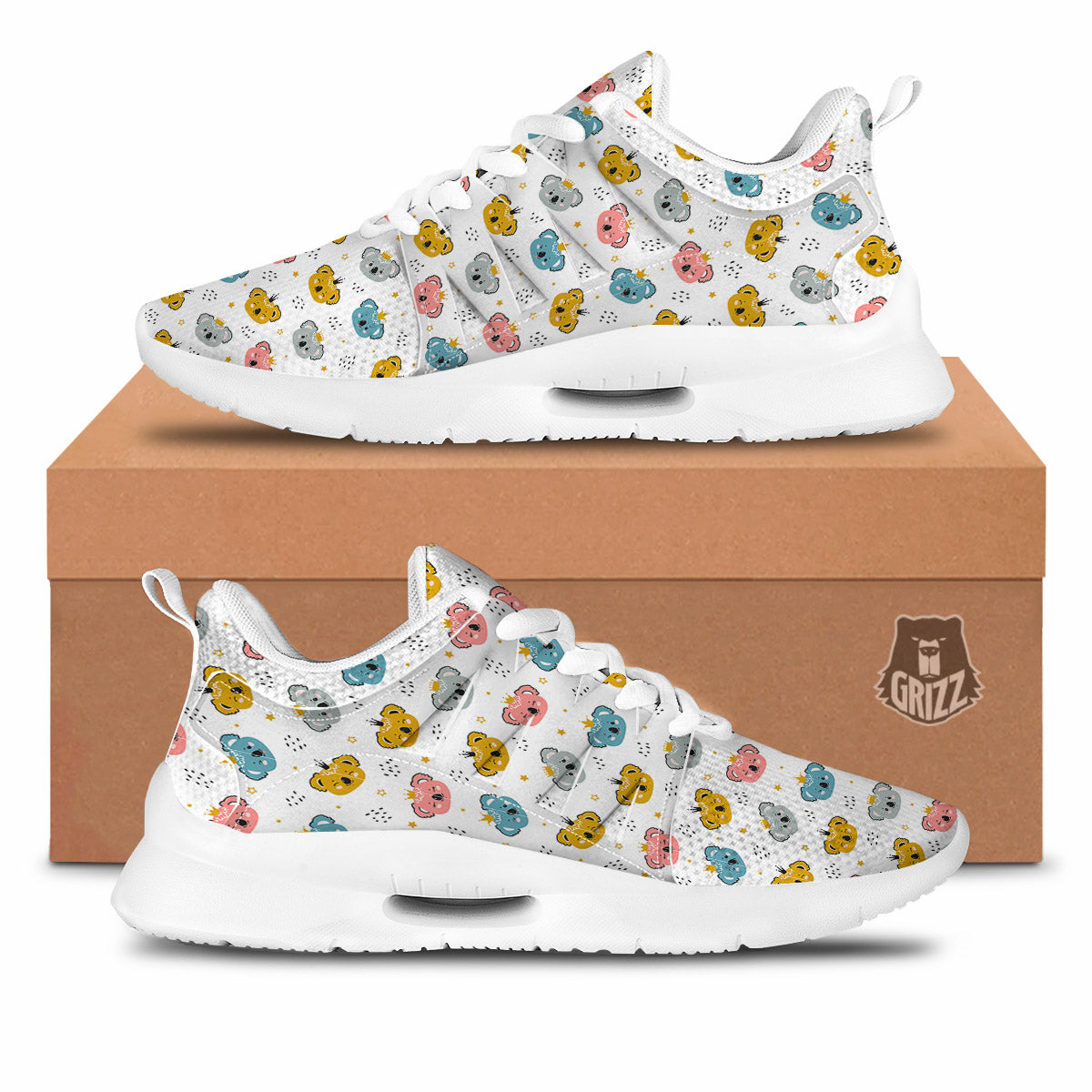 Baby Bear Colorful Cartoon Print Pattern Tennis Shoes-grizzshop