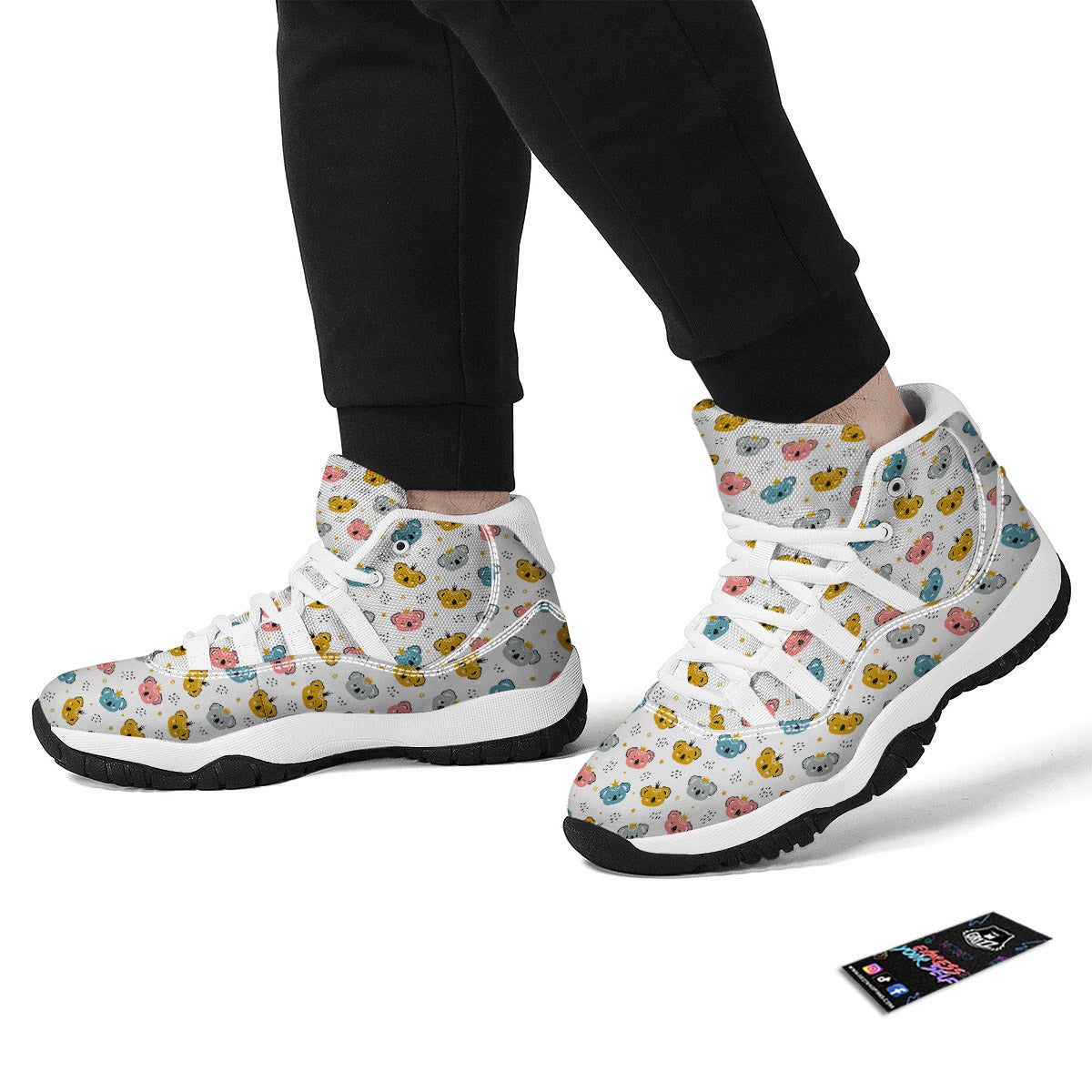 Baby Bear Colorful Cartoon Print Pattern White Bball Shoes-grizzshop