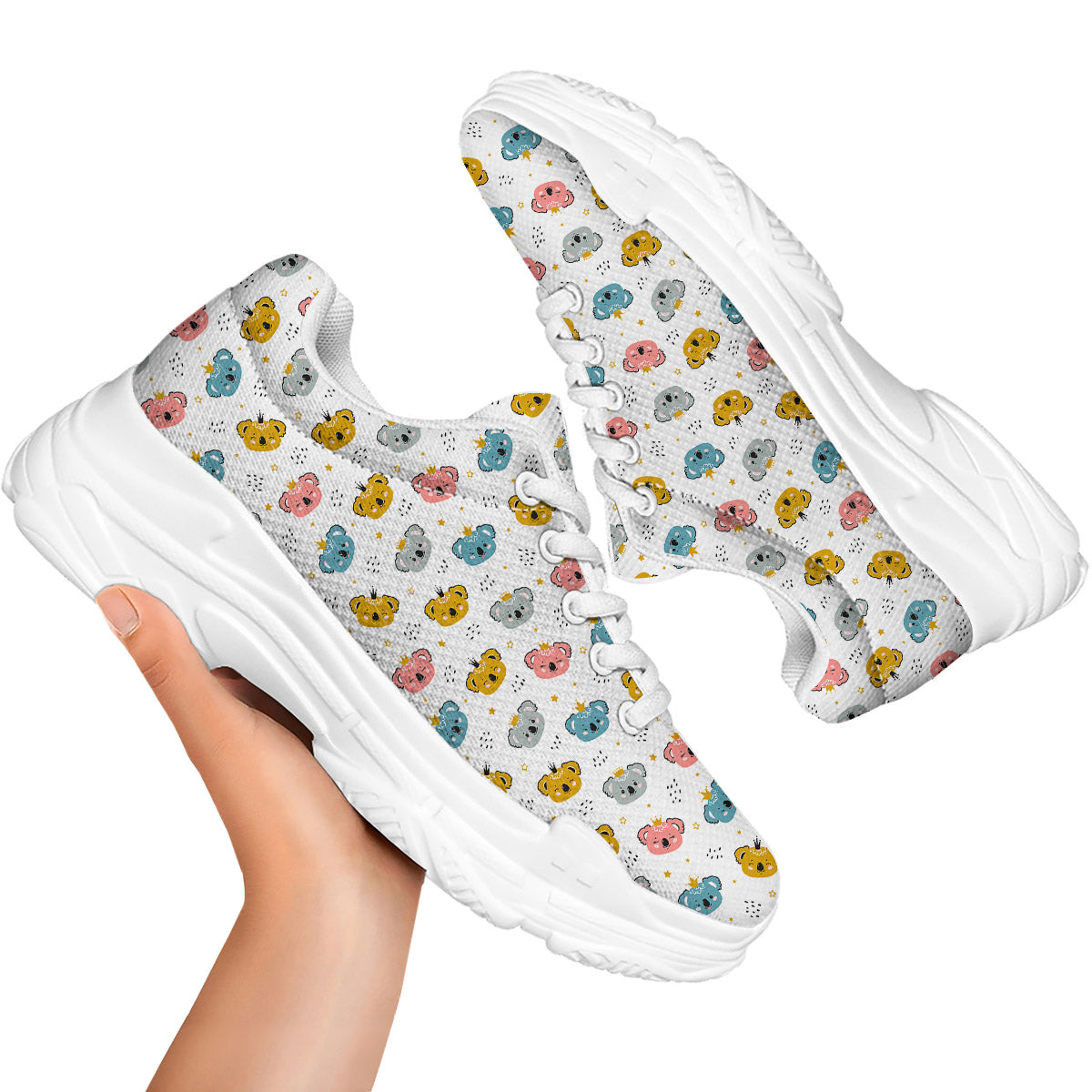Baby Bear Colorful Cartoon Print Pattern White Chunky Shoes-grizzshop