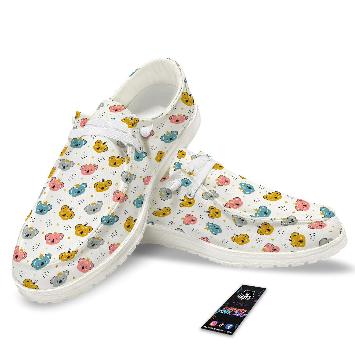 Baby Bear Colorful Cartoon Print Pattern White Loafers-grizzshop