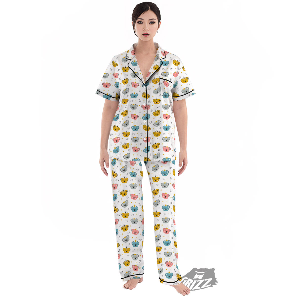 Baby Bear Colorful Cartoon Print Pattern Women's Pajamas Set-grizzshop