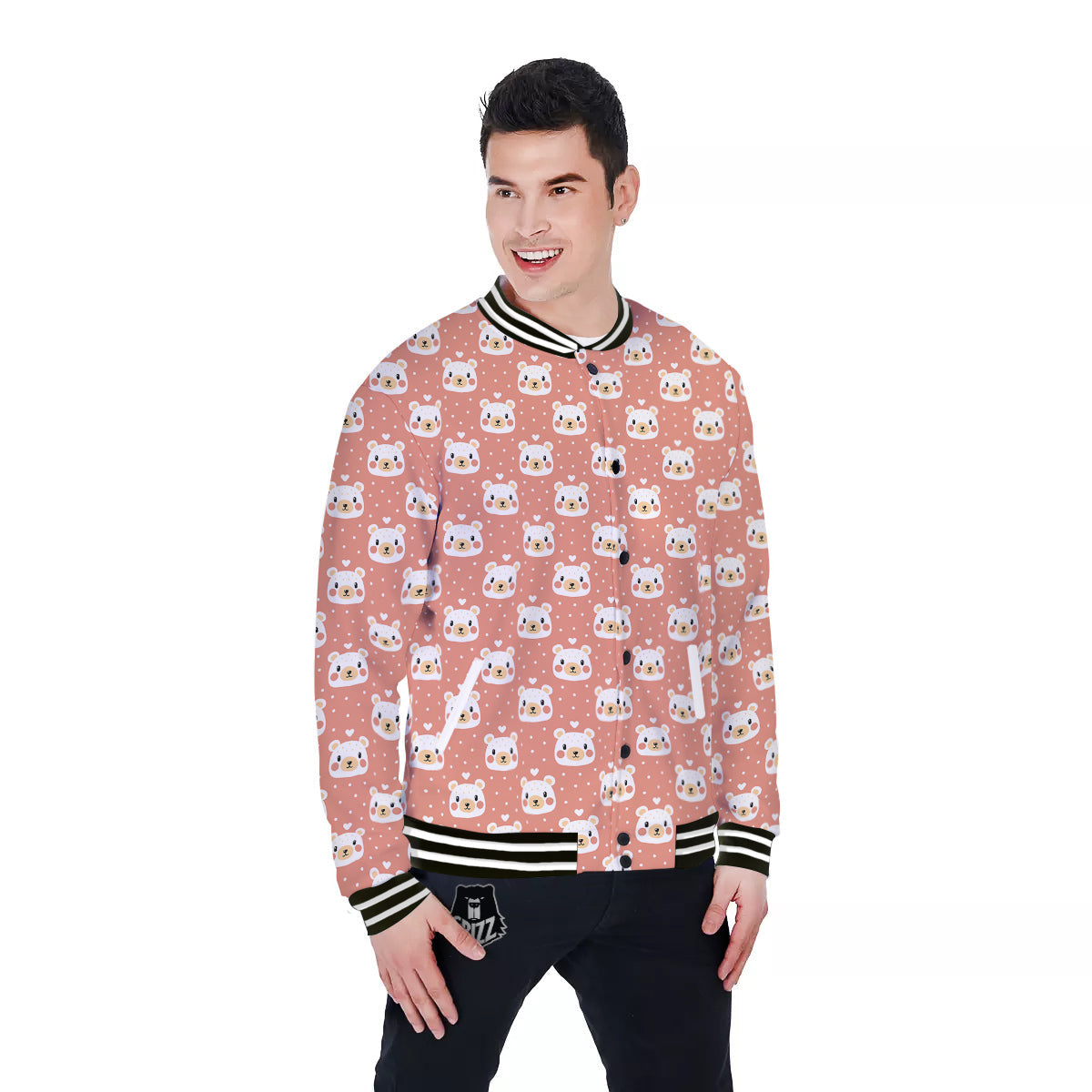 Baby Bear Cute Polka Dot Print Pattern Baseball Jacket-grizzshop