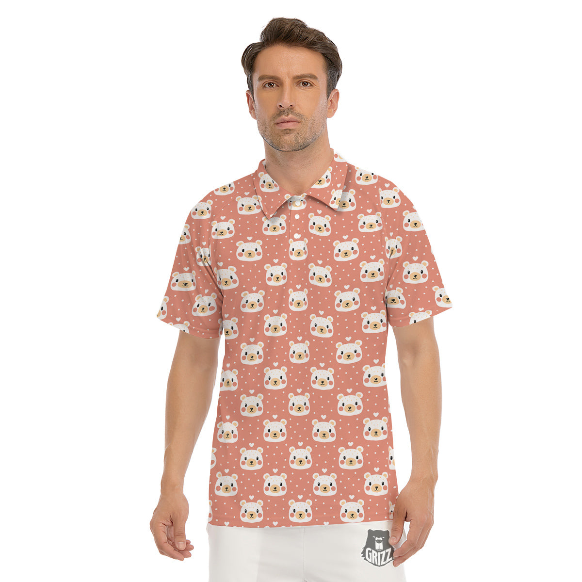 Baby Bear Cute Polka Dot Print Pattern Men's Golf Shirts-grizzshop
