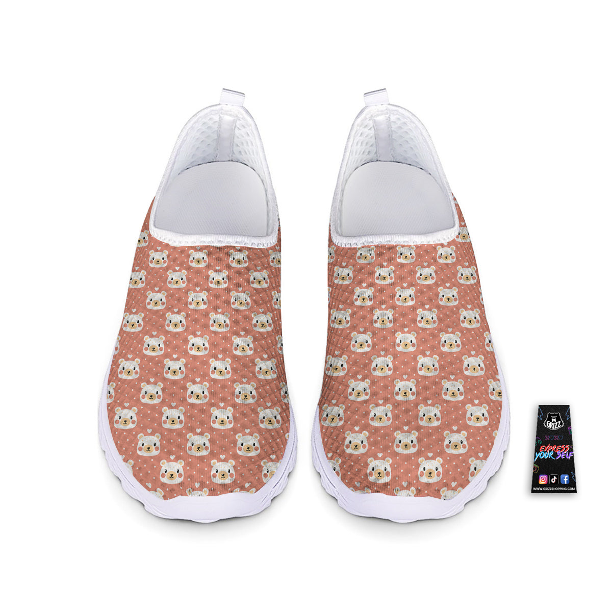 Baby Bear Cute Polka Dot Print Pattern Nurse Shoes-grizzshop
