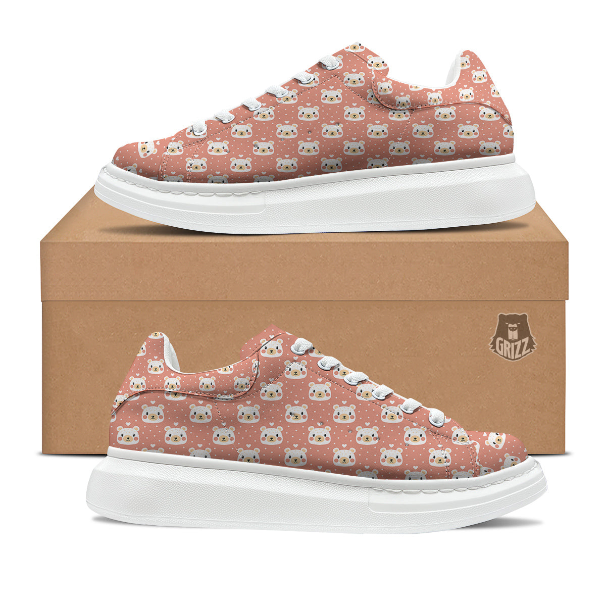 Baby Bear Cute Polka Dot Print Pattern Platform Shoes-grizzshop