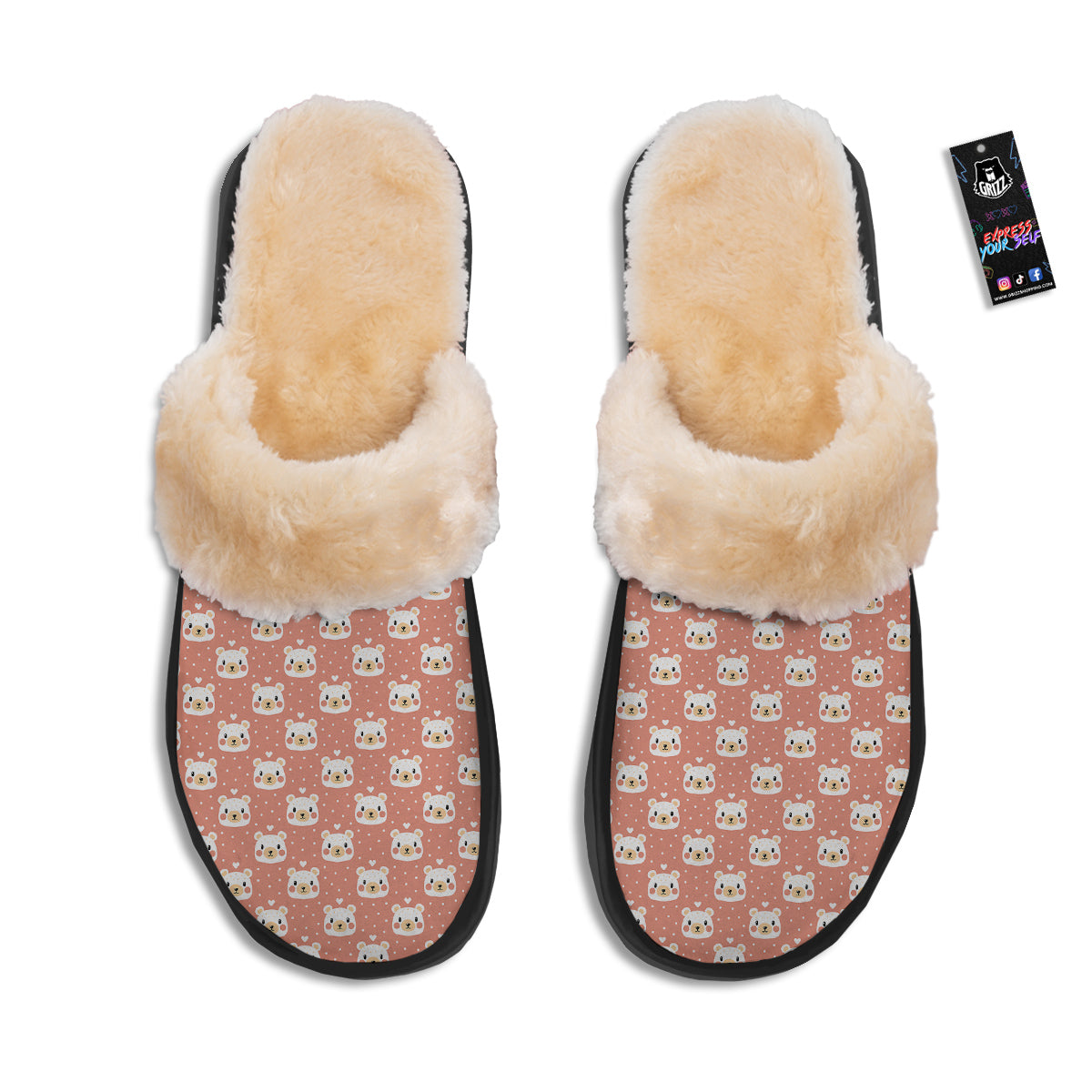 Baby Bear Cute Polka Dot Print Pattern Slippers-grizzshop