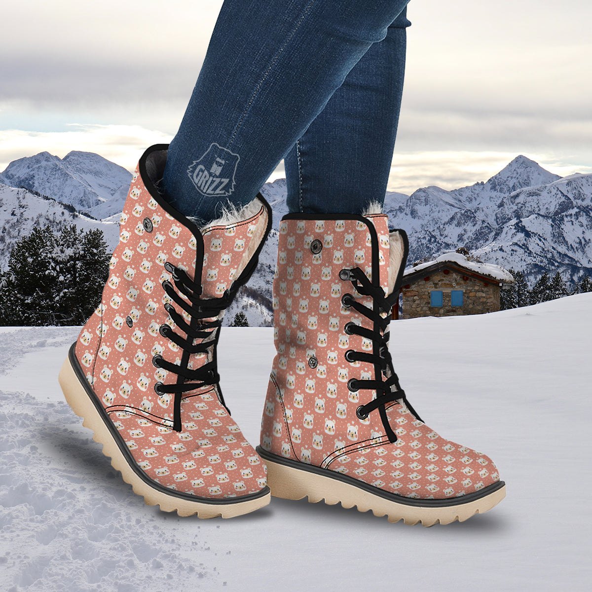 Baby Bear Cute Polka Dot Print Pattern Snow Boots-grizzshop