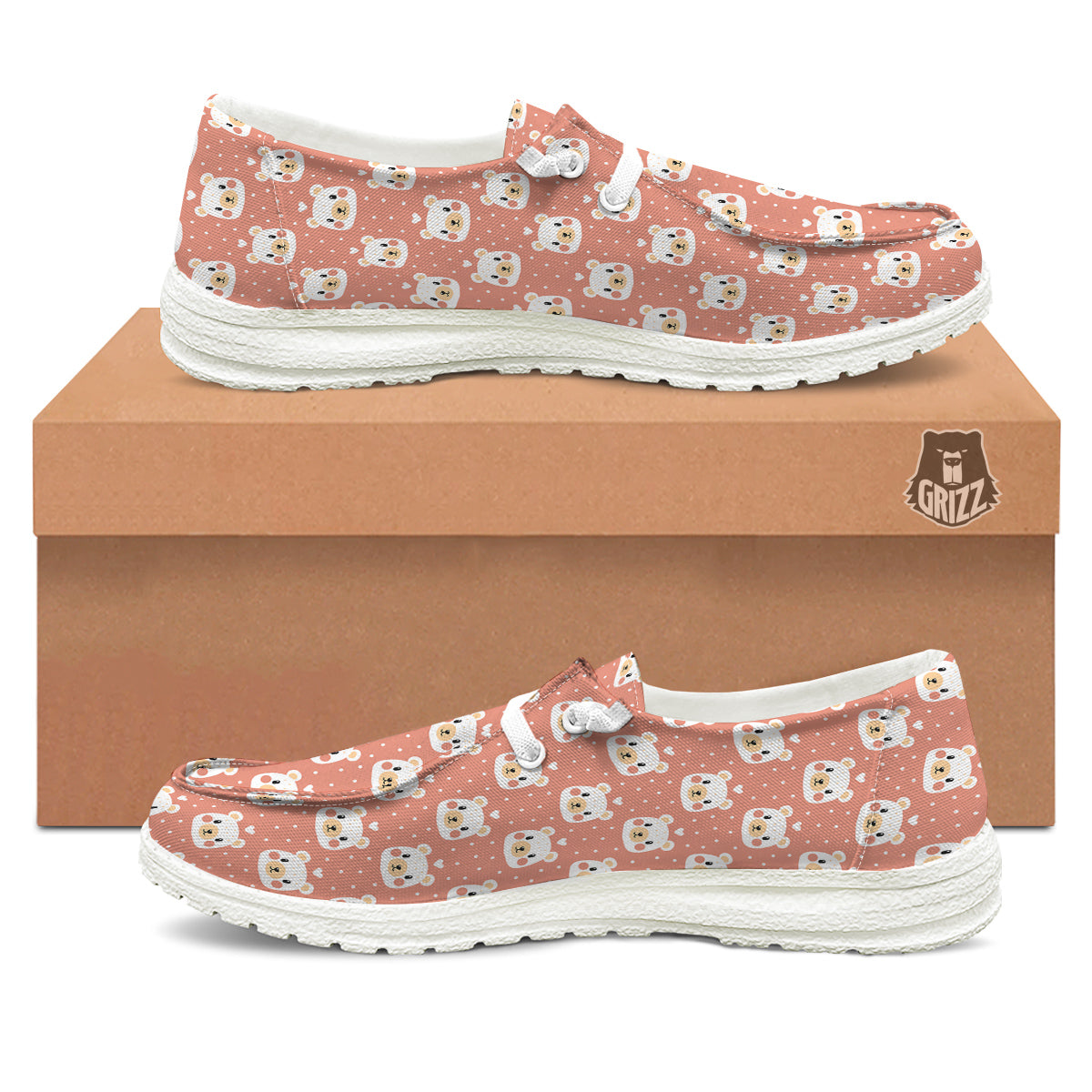Baby Bear Cute Polka Dot Print Pattern White Loafers-grizzshop