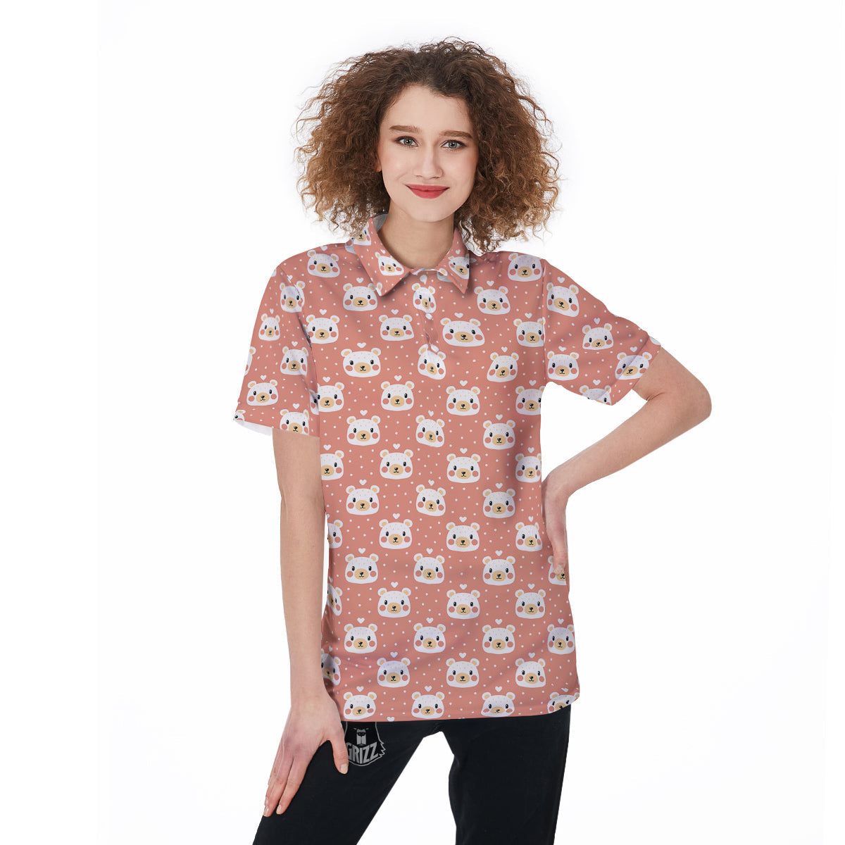 Baby Bear Cute Polka Dot Print Pattern Women's Golf Shirts-grizzshop
