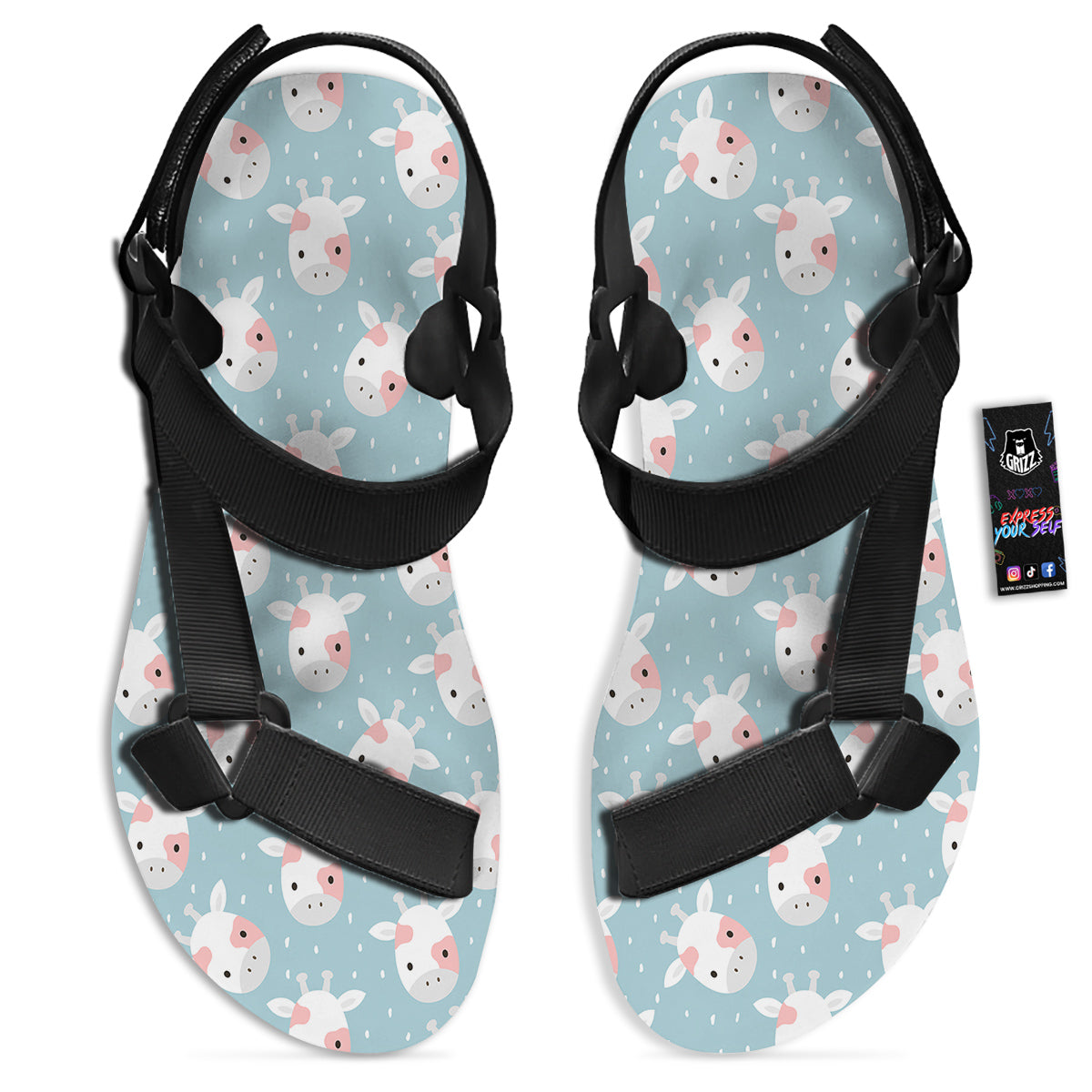 Baby Cow Cartoon Cute Print Pattern Black Open Toe Sandals-grizzshop