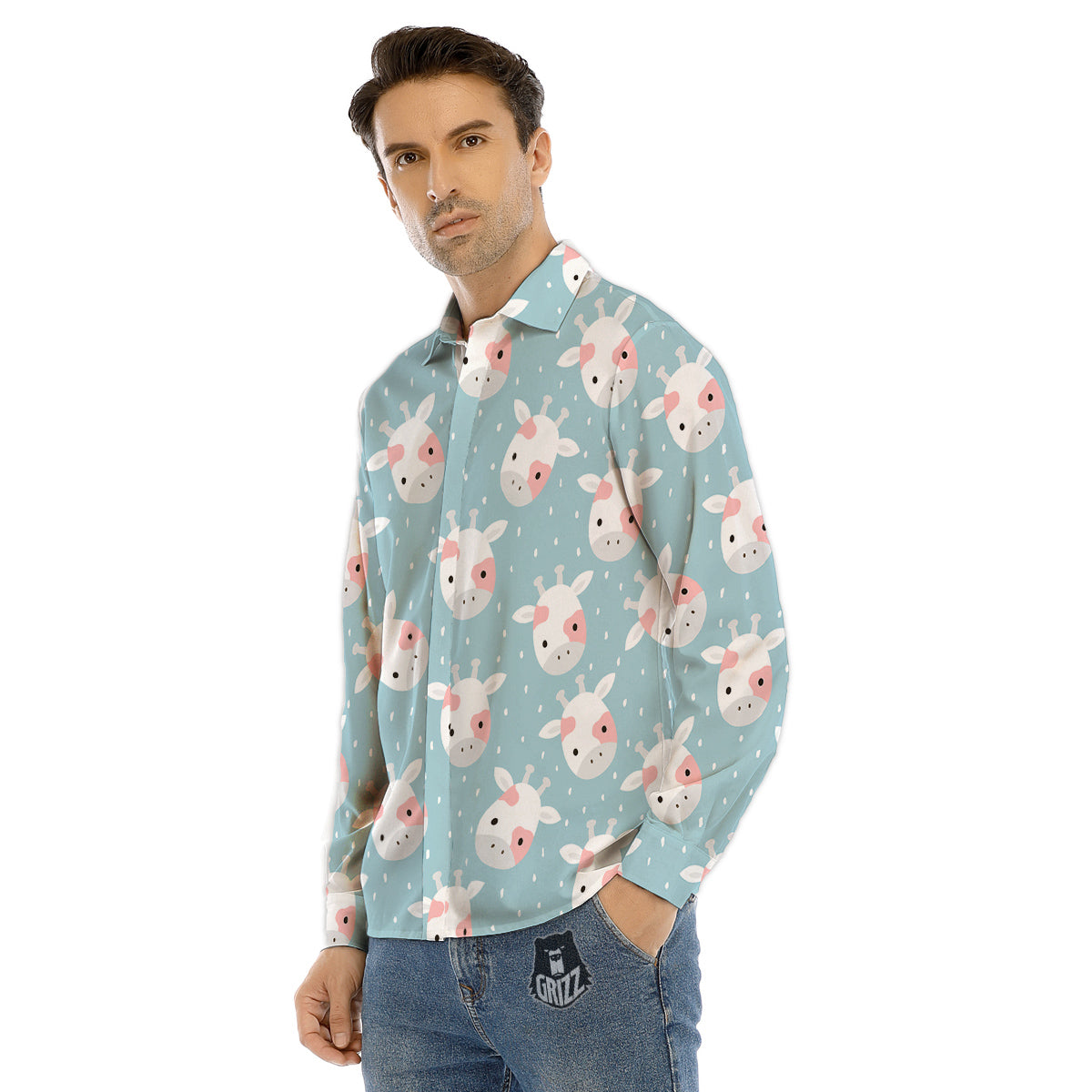 Baby Cow Cartoon Cute Print Pattern Men's Dress Shirts-grizzshop