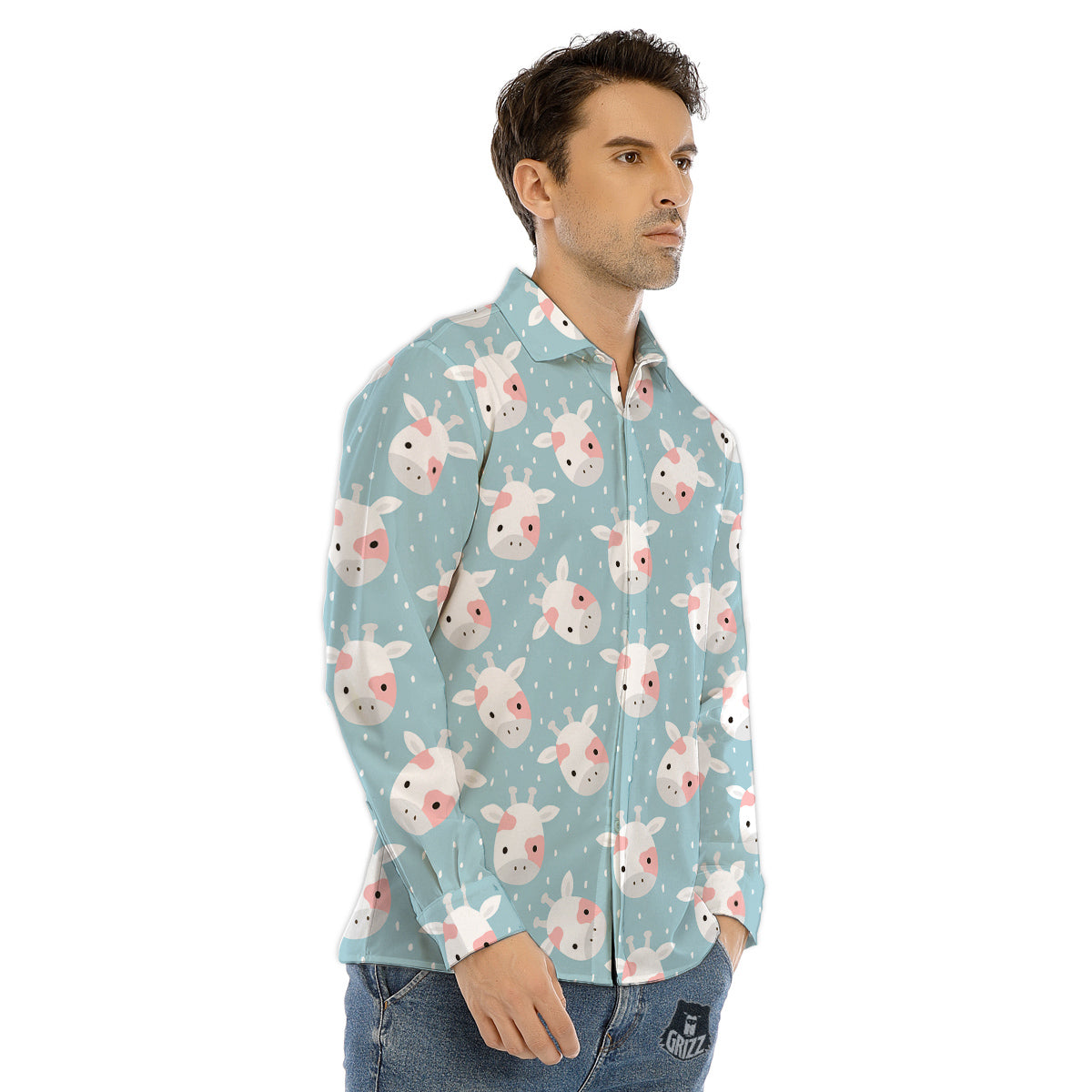 Baby Cow Cartoon Cute Print Pattern Men's Dress Shirts-grizzshop