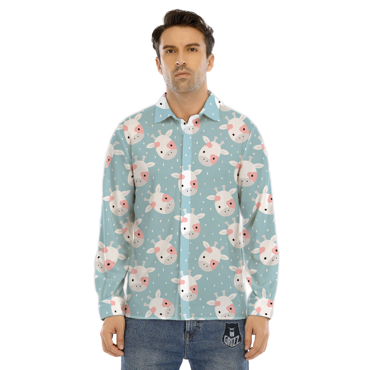 Baby Cow Cartoon Cute Print Pattern Men's Dress Shirts-grizzshop