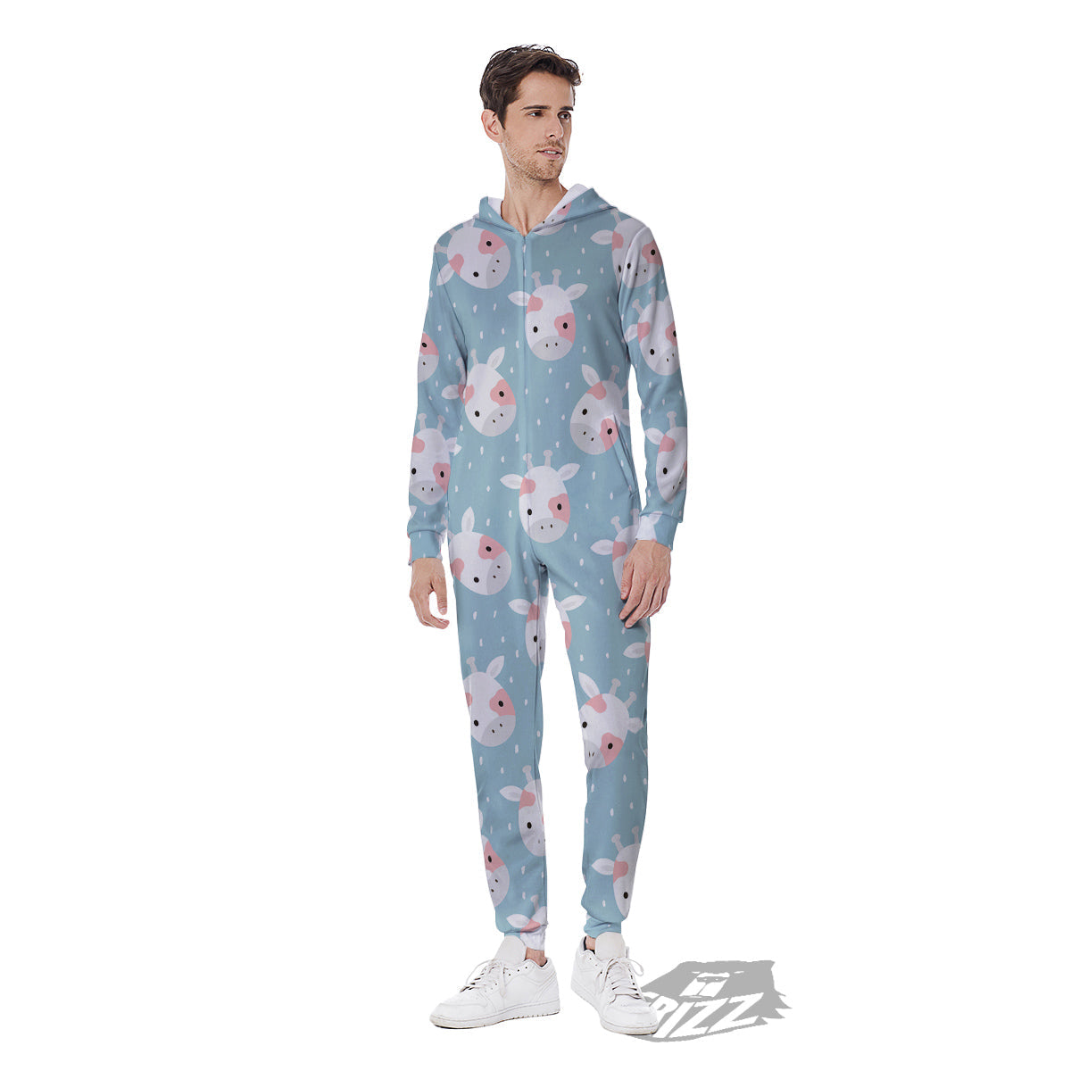 Baby Cow Cartoon Cute Print Pattern Men's Jumpsuit-grizzshop