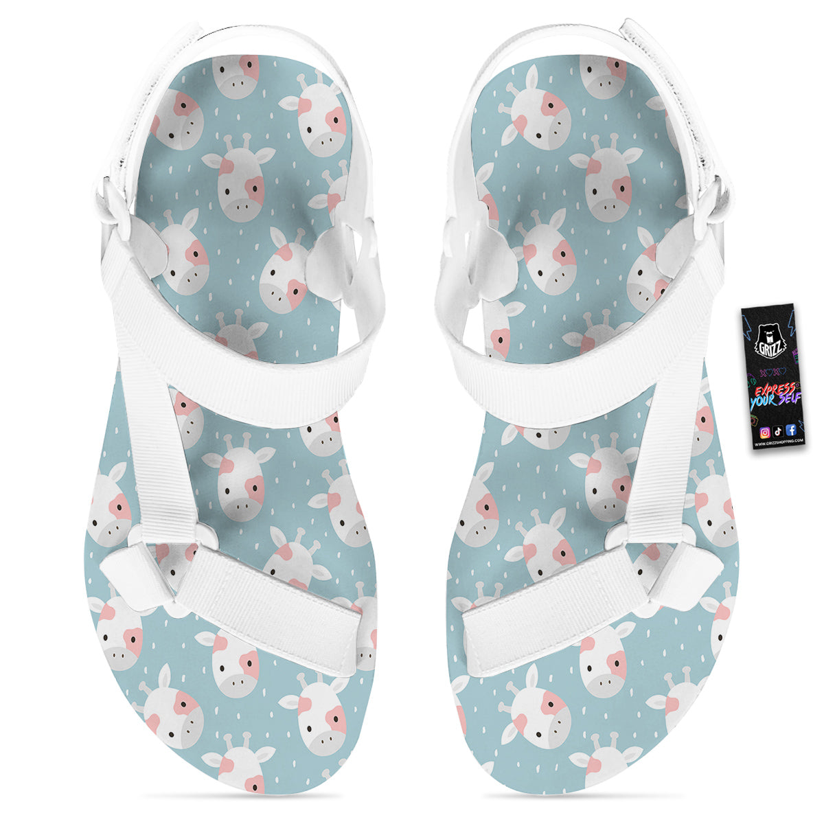 Baby Cow Cartoon Cute Print Pattern White Open Toe Sandals-grizzshop