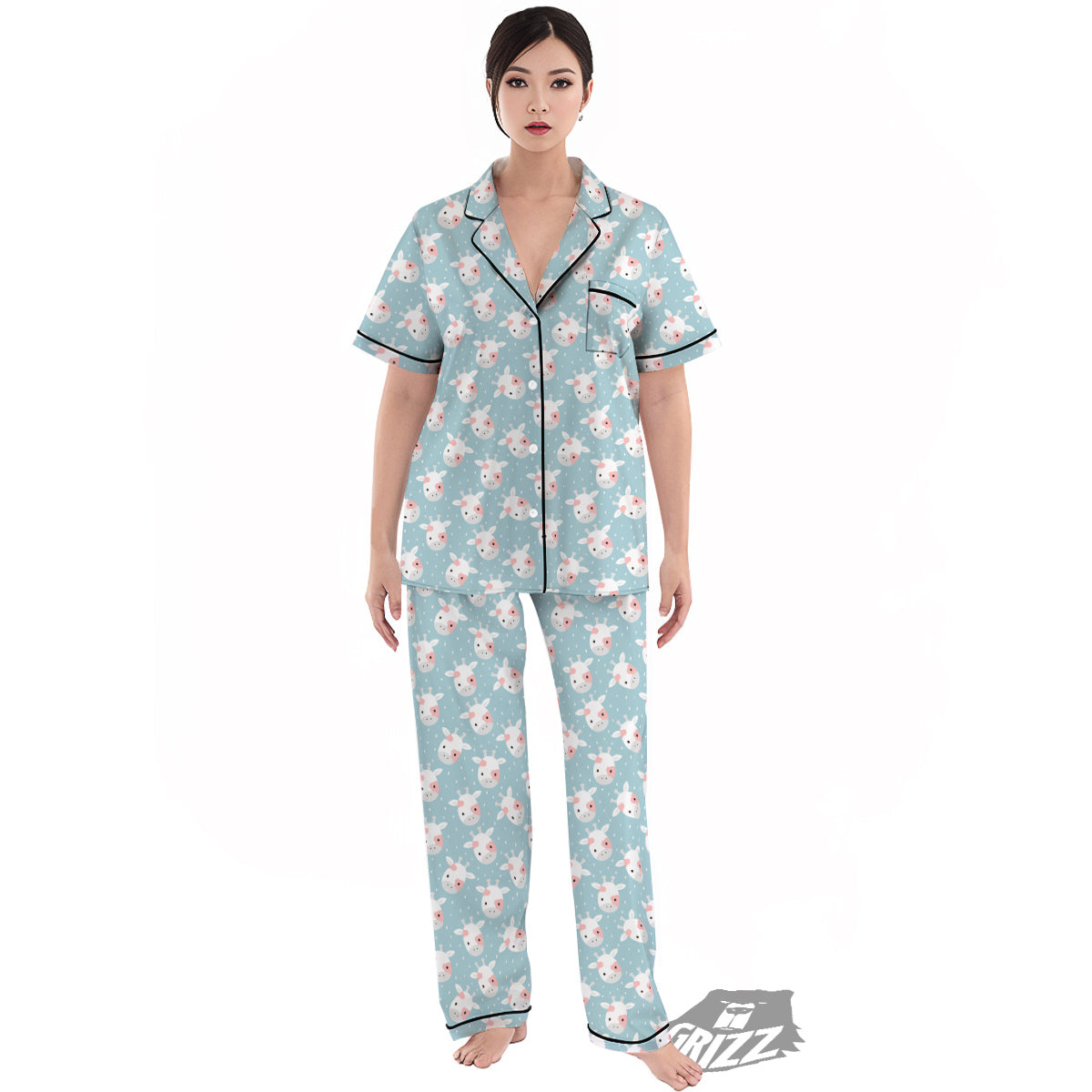 Baby Cow Cartoon Cute Print Pattern Women's Pajamas Set-grizzshop