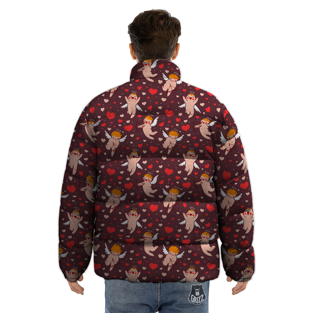 Baby Cupid Print Pattern Puffer Jacket-grizzshop