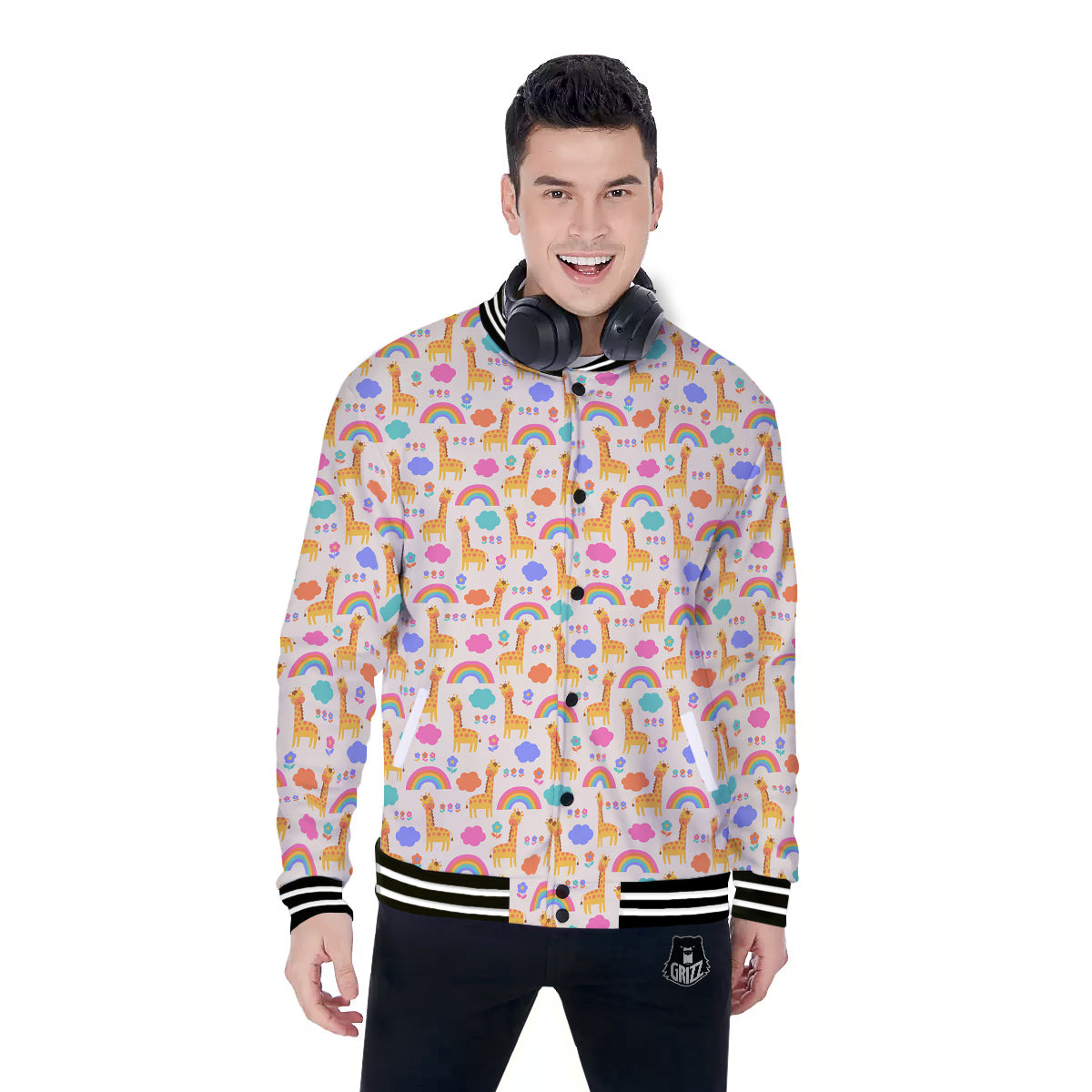 Baby Giraffe Cute Print Pattern Baseball Jacket-grizzshop