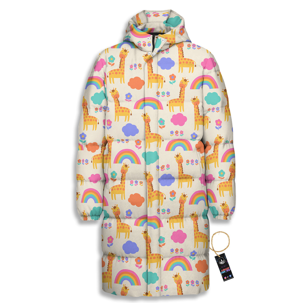 Baby Giraffe Cute Print Pattern Long Down Jacket-grizzshop