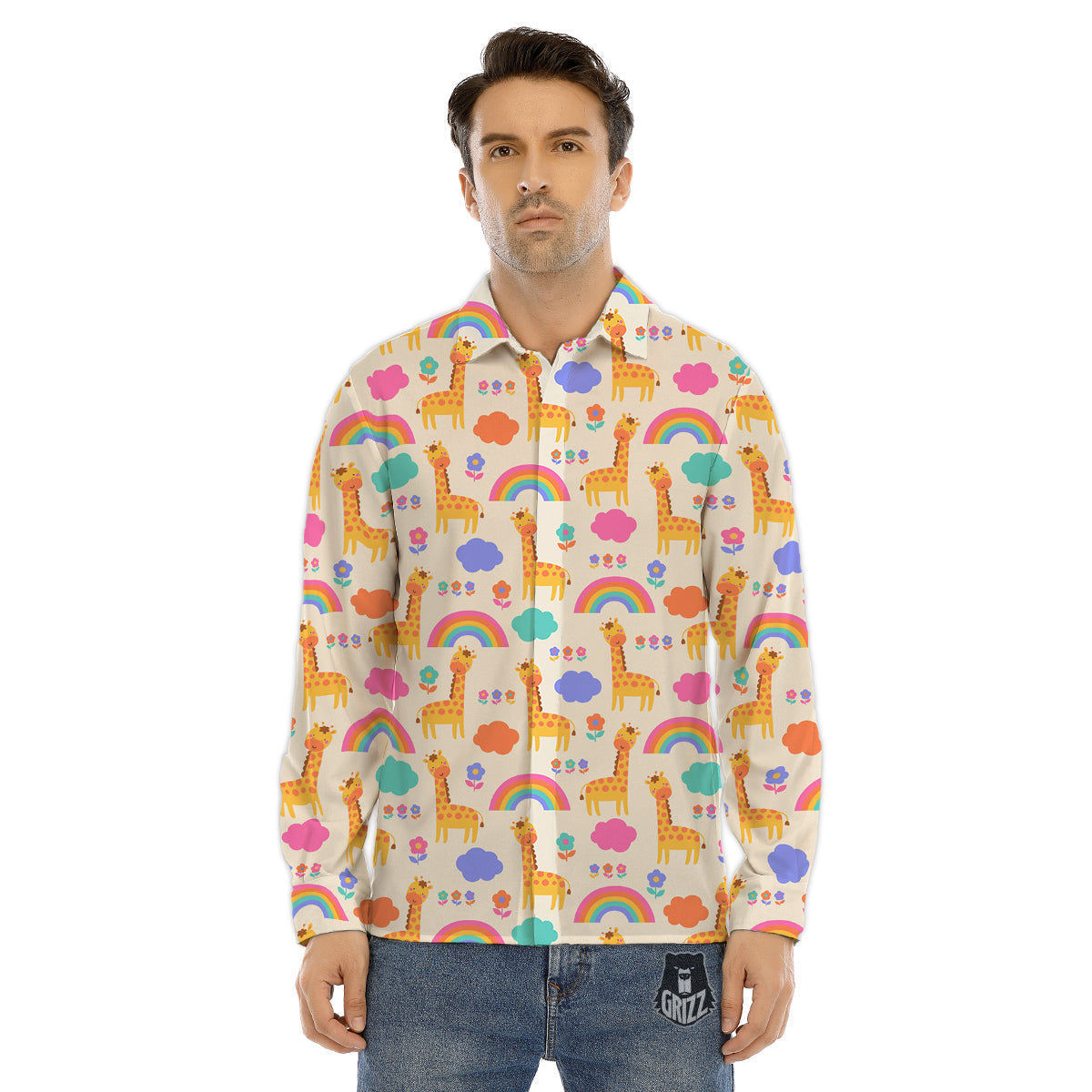 Baby Giraffe Cute Print Pattern Men's Dress Shirts-grizzshop