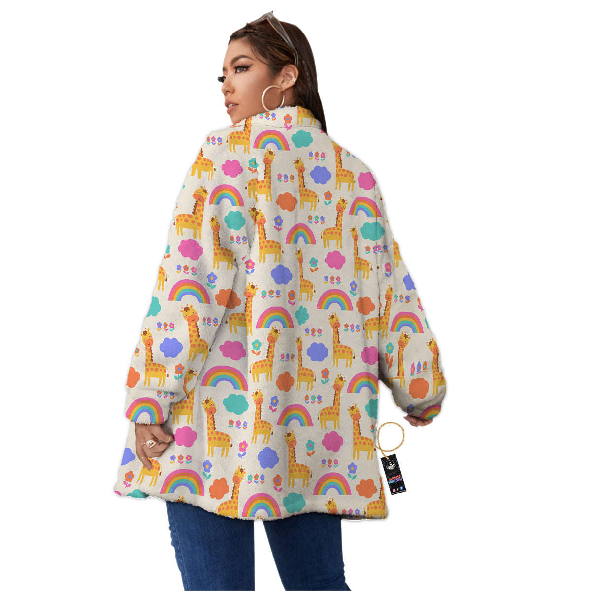 Baby Giraffe Cute Print Pattern Women's Sherpa Jacket-grizzshop